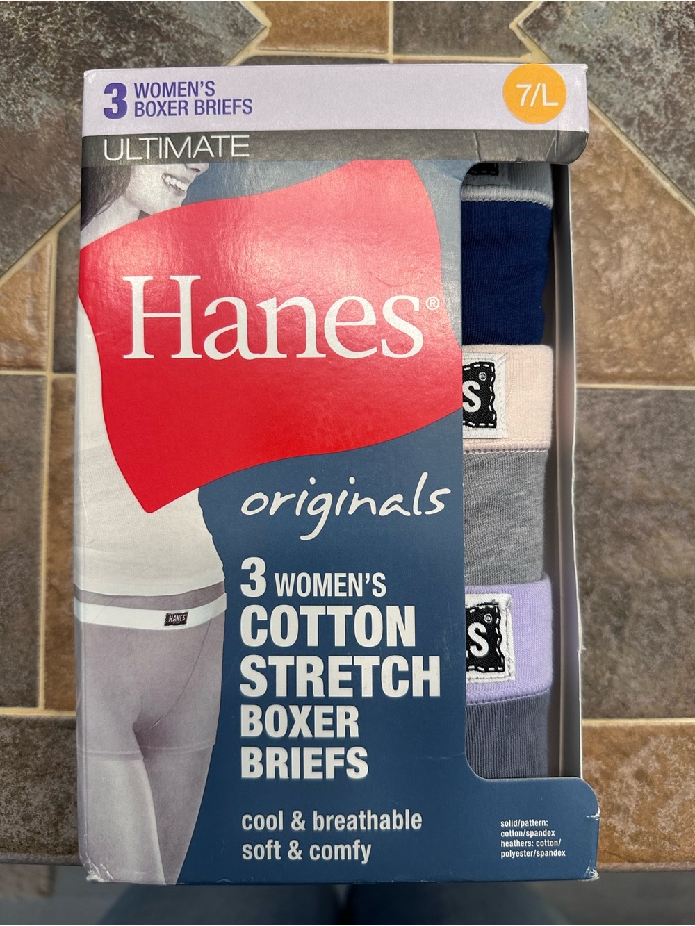 Hanes 3-Pack Cotton Stretch Boxer Briefs - Navy, Gray, Lavender